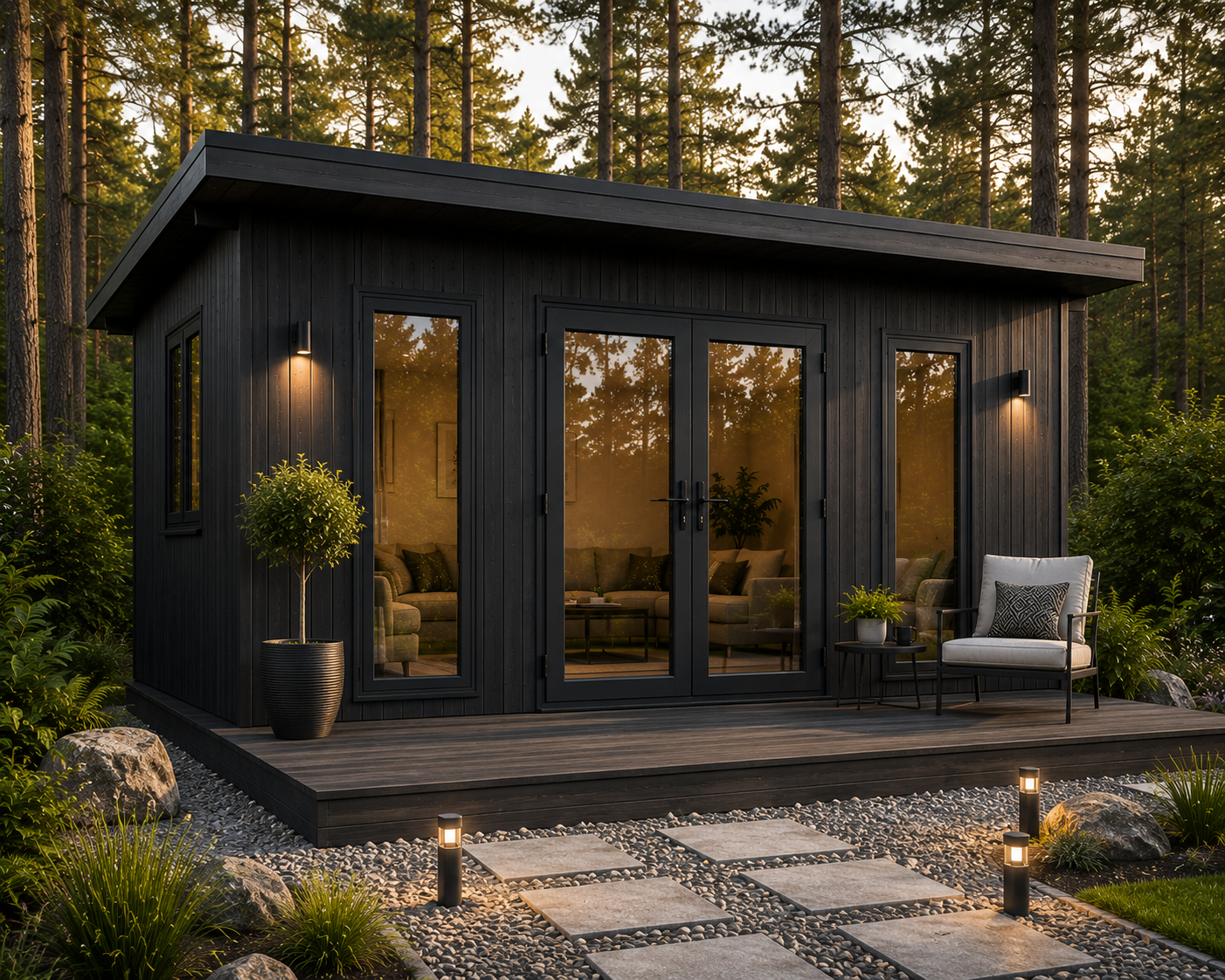 Premium log cabin installed in a UK garden